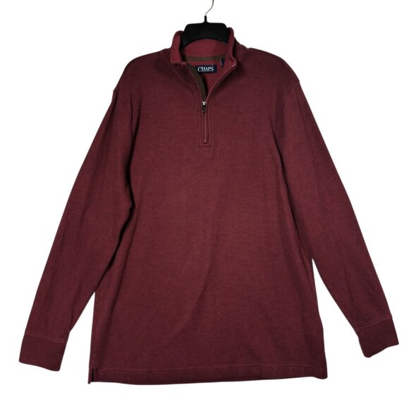 Chaps Quarter 1/4 Zip Sweatshirt Men's Large Dark Red Burgundy Long Sleeve - Picture 2 of 7